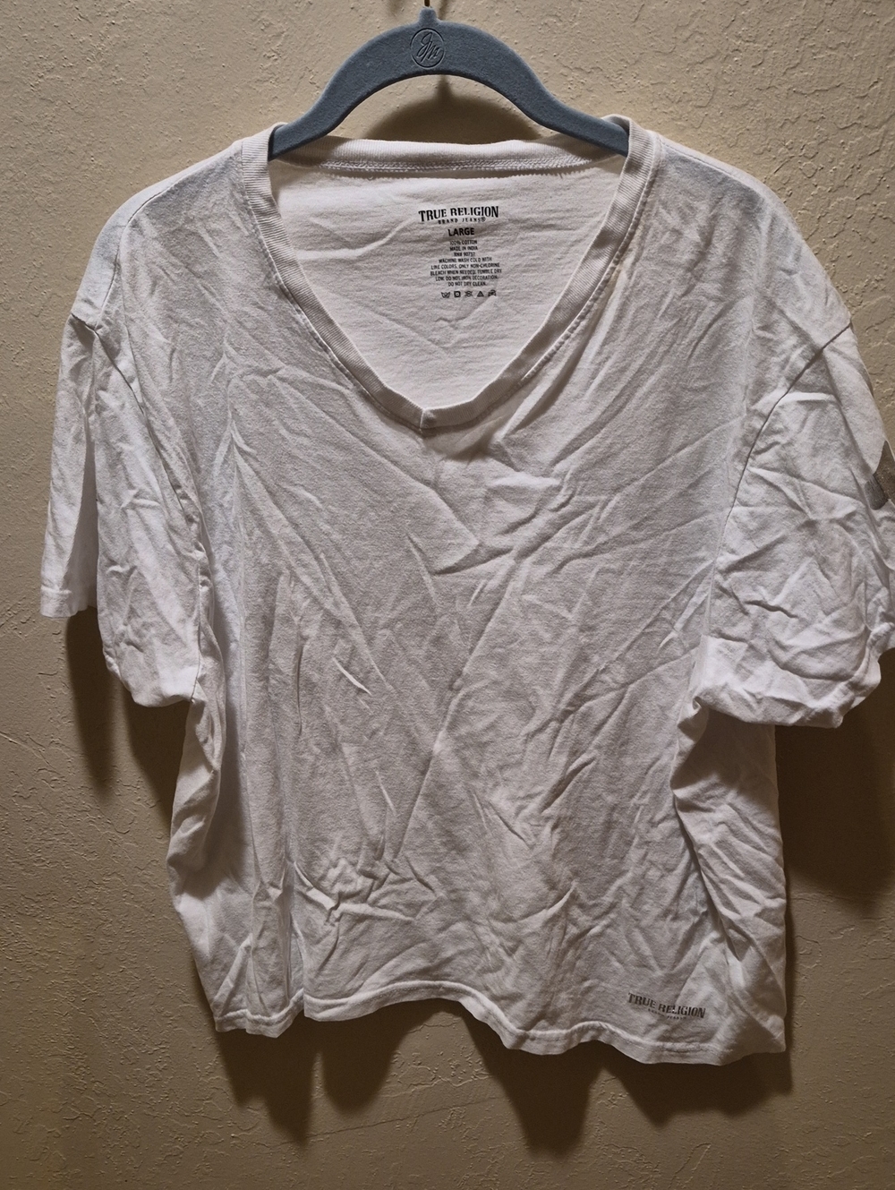 True Religion White V-Neck Short Sleeve Tee